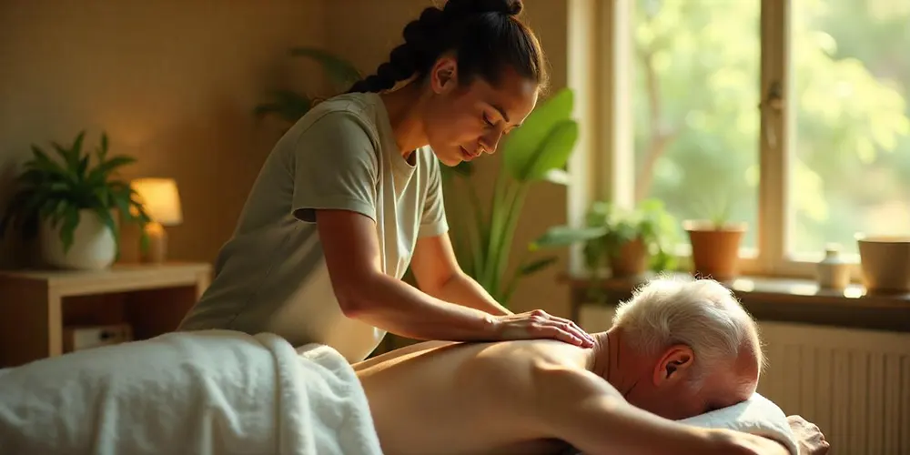 Persona recibiendo un masaje lumbar en un ambiente de spa relajante, perfecto para aliviar tensiones en la zona baja de la espalda.