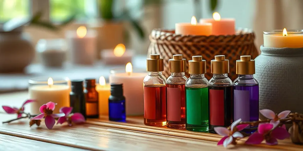 Aceites aromáticos y velas ideales para realizar masajes lumbares y solucionar esta dolencia.